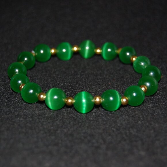 Green Cat Eye Bracelet,Green Bracelet,10mm Green Cat Beaded Bracelet,Special,Lov - Picture 4 of 4